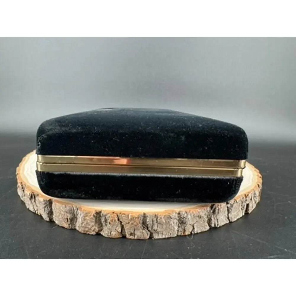 Vintage Black Velvet Jewelry Box w/ Pouches Gold Trim Travel Organizer